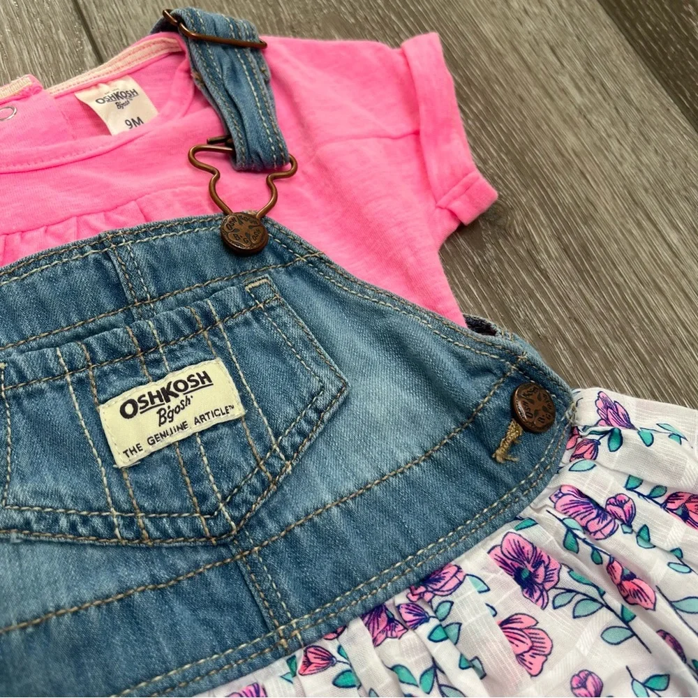 OSHKOSH 2PC SHORT SLEEVE BODYSUIT AND JUMPER OUTFIT 9MO